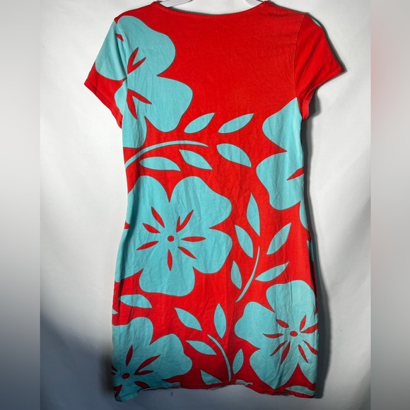 Krimson Klover Tropical Style Dress Peach with Blue Flowers Size M - Picture 7 of 7